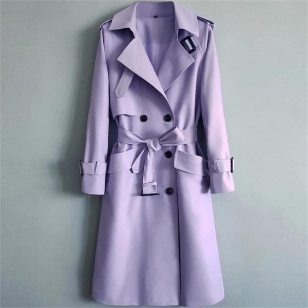 Women Elegant Long Coats And Jackets Lapel Belted Trench Coat Office Windbreaker Outerwear