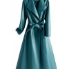 Women Leather Long Trench Coat For Turn Down Collar Sheepskin Jacket With Belt Windbreaker