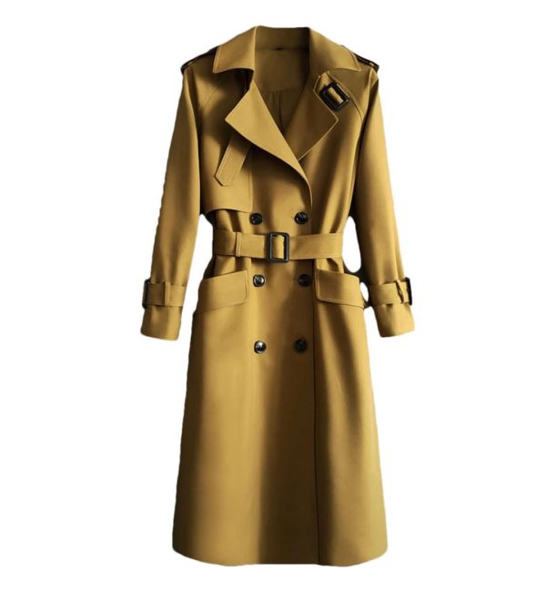 Women Elegant Long Coats And Jackets Lapel Belted Trench Coat Office Windbreaker Outerwear