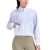 Women's Athletic Running Yoga Gym Track Zip Up Cropped Jackets UPF 50+ Sun Protection Long Sleeve Workout Shirts