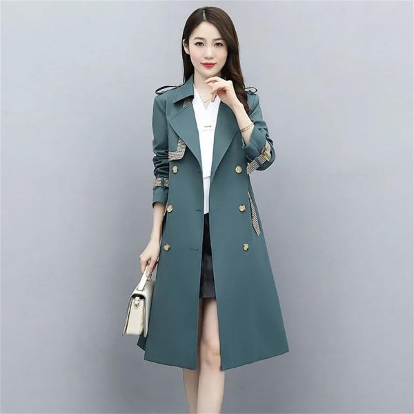 Women Belted Long Coats And Jackets Lapel Spliced Windbreaker Elegant Trench Coat Outerwears
