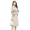 Women Belted Long Coats And Jackets Lapel Spliced Windbreaker Elegant Trench Coat Outerwears