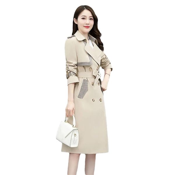 Women Belted Long Coats And Jackets Lapel Spliced Windbreaker Elegant Trench Coat Outerwears