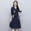Women Belted Long Coats And Jackets Lapel Spliced Windbreaker Elegant Trench Coat Outerwears