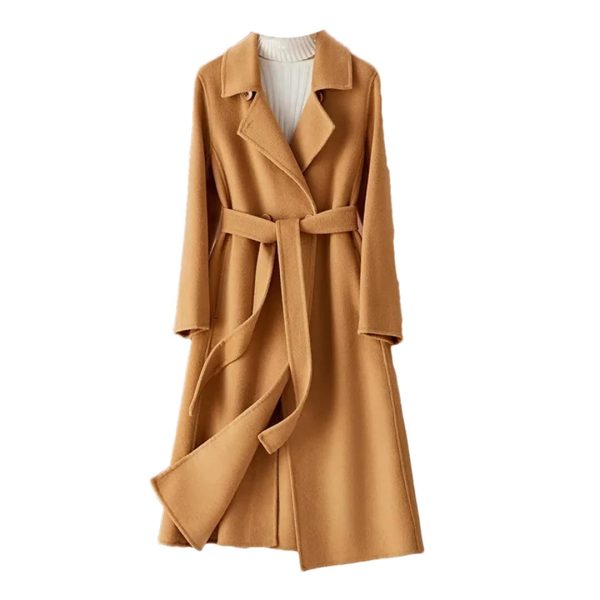 Women's Overcoat Double-Sided Cashmere Jacket Belt Long Double-Breasted Wool Windbreaker Winter Slim Wool Coat