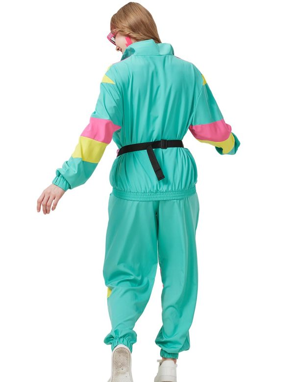 80s Tracksuit for Women Retro Windbreaker Outfit 90s Color Block Sportswear Set with Jacket Sweatpants