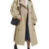 Womens Double Breasted Long Trench Coat Oversized Classic Lapel Belted Overcoat