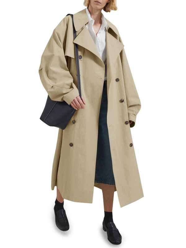 Womens Double Breasted Long Trench Coat Oversized Classic Lapel Belted Overcoat