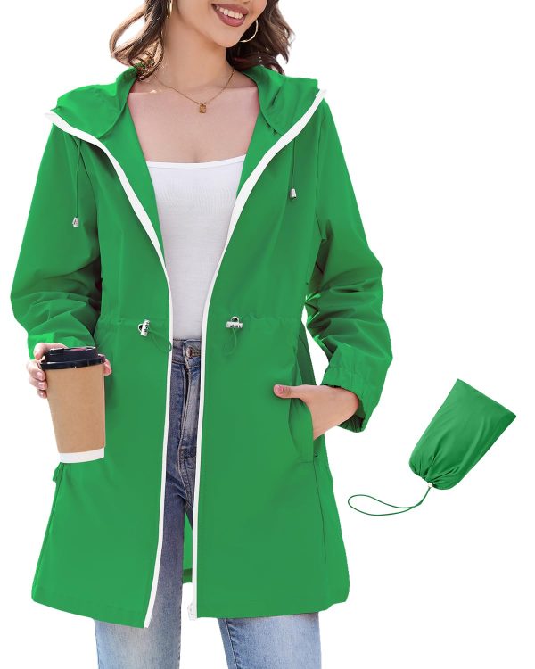 Womens Rain Jacket with Hood Packable Lightweight Raincoats for Women Waterproof Long Rain Coat Windbreaker