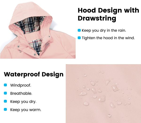 Rain Coat for Women Waterproof with Hood Lightweight Women's Rain Jacket Outdoor Trench Windbreaker Long Raincoats
