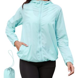 Rain Jacket Women Lightweight Waterproof Windbreaker Jacket Hooded Packable Rain Coats for Women with Pockets S-XXL