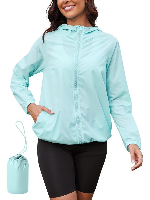 Rain Jacket Women Lightweight Waterproof Windbreaker Jacket Hooded Packable Rain Coats for Women with Pockets S-XXL