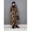 Women Leopard Long Coats And Jackets V-Neck Single Breasted Winter Trench Coat Loose Windbreaker Outerwear