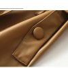 Women Sheepskin Trench Coats Midi Length Leather Outwear Double Breasted Lace-Up Windbreaker