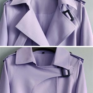 Women Elegant Long Coats And Jackets Lapel Belted Trench Coat Office Windbreaker Outerwear