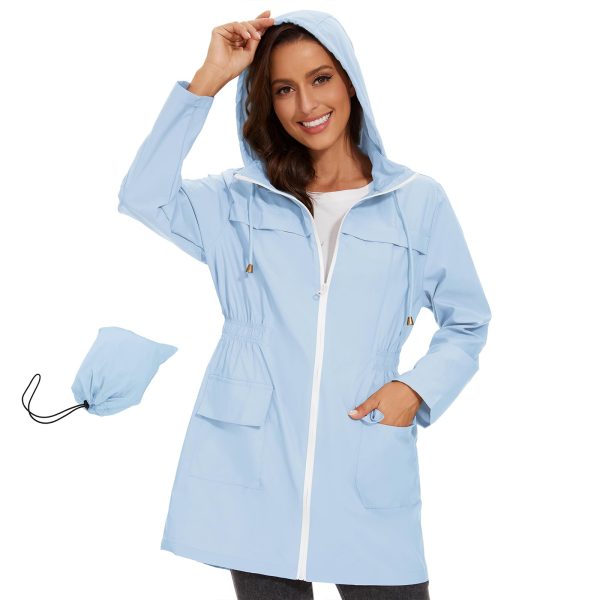Rain Jacket Women Waterproof with Hood Windbreaker Jacket Travel Rain Coat Packable Lightweight Long Raincoat
