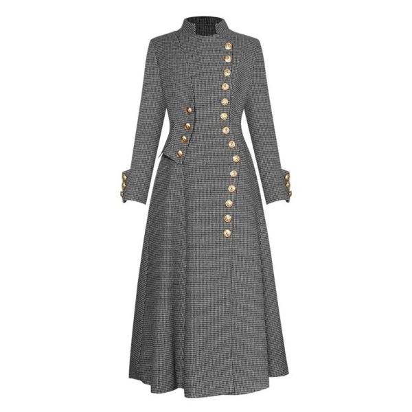 Women Designer Overcoat Winter Standing Collar Long Sleeve Single Breasted Waist Warm Windbreaker