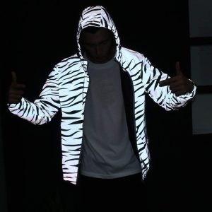 Reflective Light Jacket Men Women Mesh Style Noctilucent Zebra Jackets Waterproof