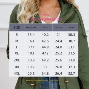Women Trench Coat Windbreaker Zip Up Jacket With Pockets Casual Long Sleeve Outwear with Waist Drawstring