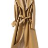 Women Sheepskin Trench Coats Midi Length Leather Outwear Double Breasted Lace-Up Windbreaker