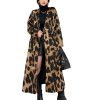Women Leopard Long Coats And Jackets V-Neck Single Breasted Winter Trench Coat Loose Windbreaker Outerwear