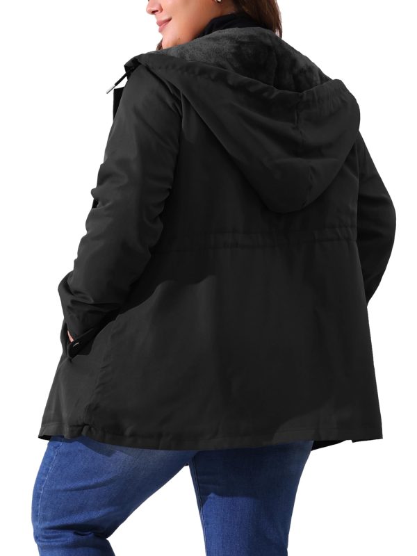 Plus Size Rain Jacket for Women Lightweight Waterproof Fleece Lined Jacket Hooded Windbreaker Coat