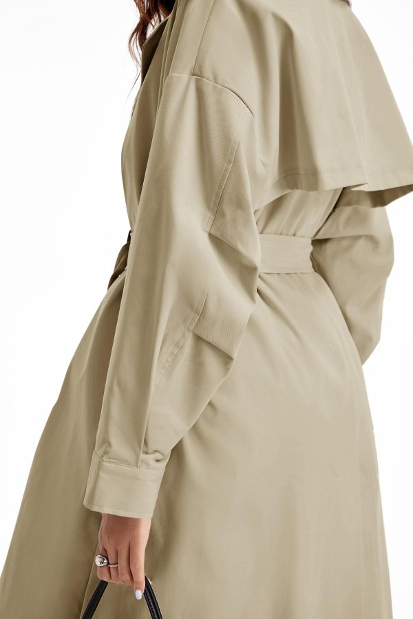 Womens Double Breasted Long Trench Coat Oversized Classic Lapel Belted Overcoat