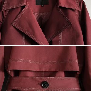 Women Elegant Long Trench Coat For Lapel Belted Coats And Jackets Office Windbreaker Outerwears