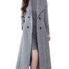 Women's Chic Shawl Collar Work Double Breasted Maxi Long Wool Pea Coat