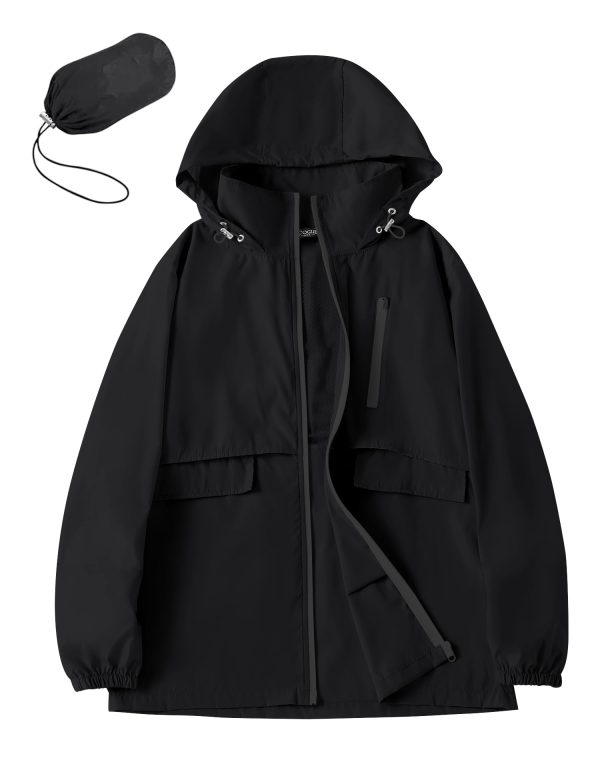 Rain Jacket Women with Hooded Lightweight Waterproof Raincoats Packable Zipper Pockets Windbreakers