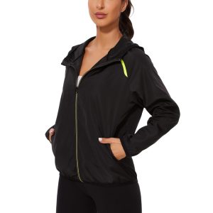 Waterproof Raincoat with Hood Windbreaker Rain Jacket for Women Zipper Lightweight Hiking Outdoor