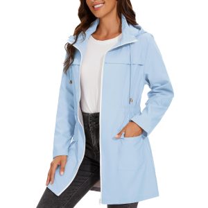 Rain Jacket Women Waterproof with Hood Windbreaker Jacket Travel Rain Coat Packable Lightweight Long Raincoat