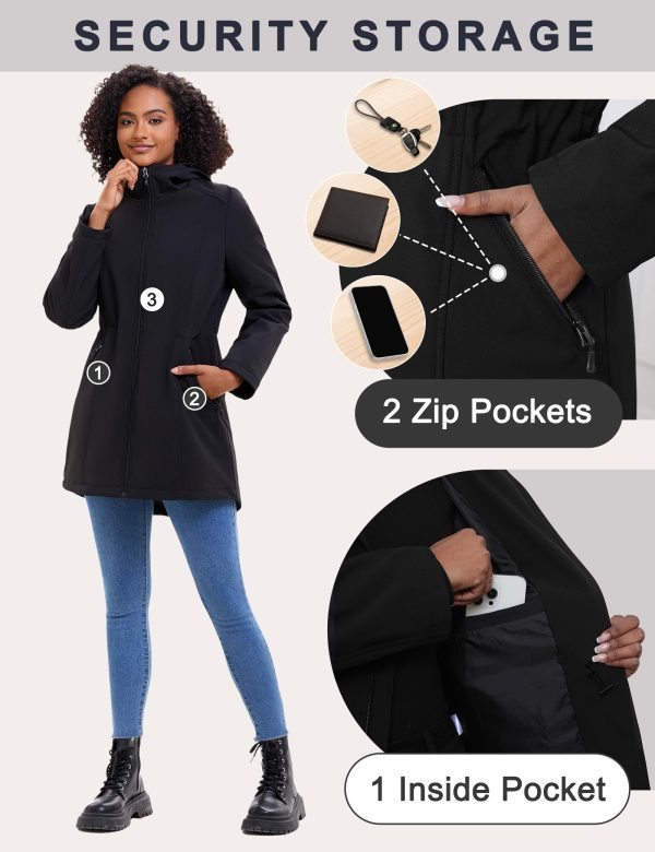 Women's Waterproof Fleece Lined Softshell Jacket Hooded Breathable Windbreaker Rain Jacket
