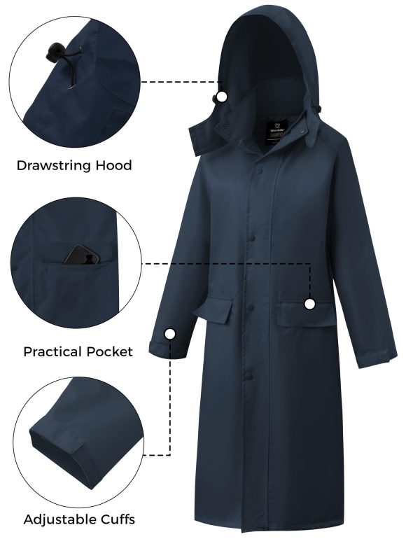 Long Rain Coat for Women Waterproof Raincoat with Hood Full Length Windbreaker Packable Trench Rain Jacket