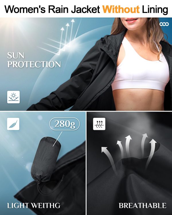 Women's Waterproof Long Rain Coats Packable Rain Jacket with Hood Trench Coats Windbreaker