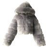 Women Short Faux Fur Coat Cropped Fluffy Jacket Hooded Winter Warm Fuzzy Splicing Jackets Long Sleeve Outerwear