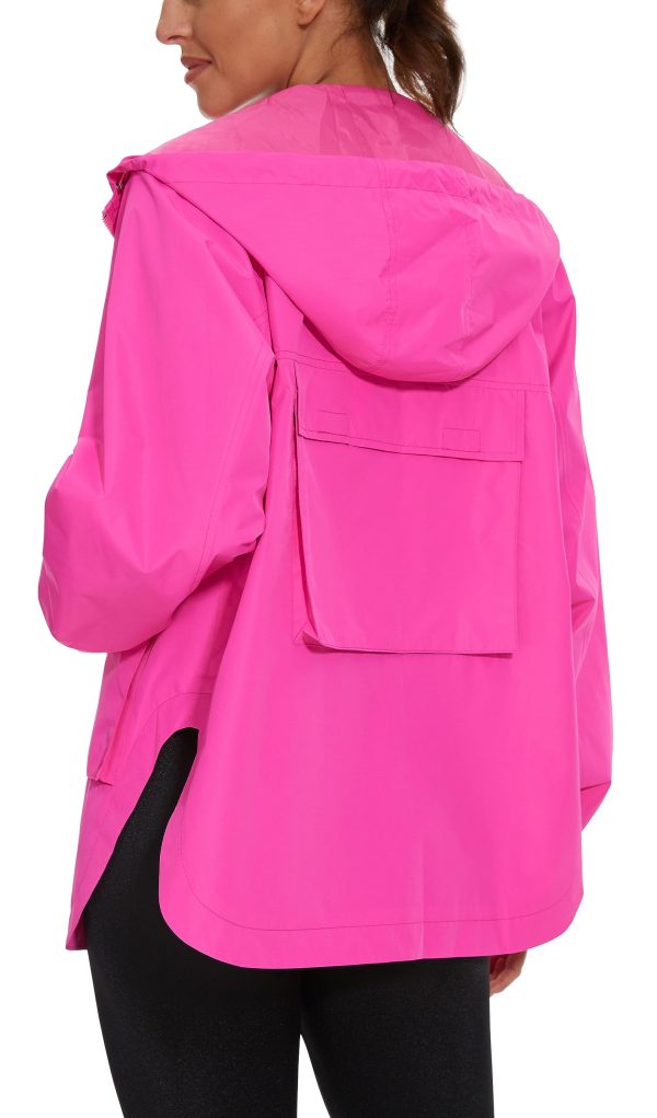 Womens Waterproof Raincoat Lightweight Rain Jacket Trench Coat Hooded Windbreaker With Pockets for Outdoor