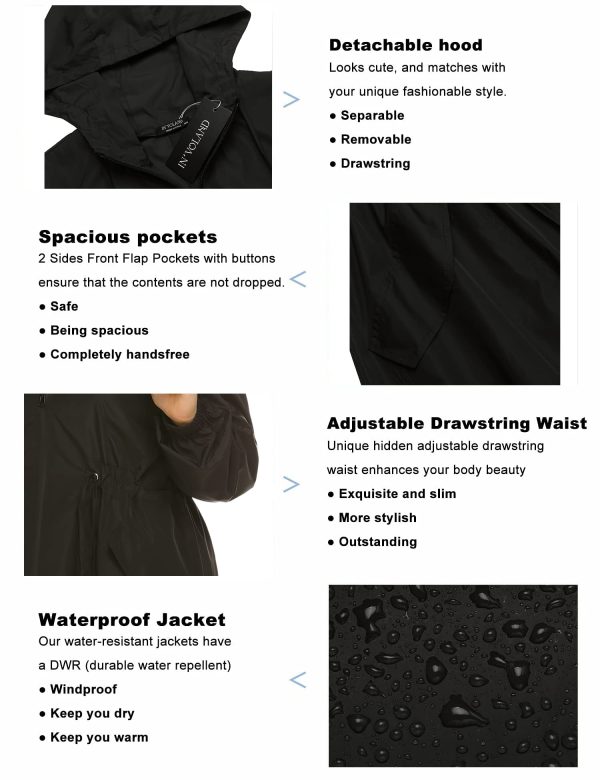 Women's Rain Jacket Plus Size Long Raincoat Lightweight Hooded Windbreaker Waterproof Jackets with Pockets