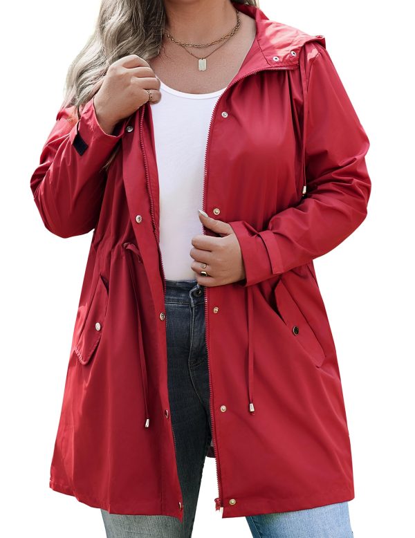 Plus Size Rain Jackets For Women Waterproof Rain Coats with Hood Lightweight Windbreaker Outdoor Trench Coat