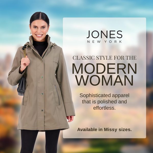 Jones NY Rain Jacket Women - Women's Spring Jacket with Hood - Long Womens Rain Coat - Waterproof Windbreaker for Women