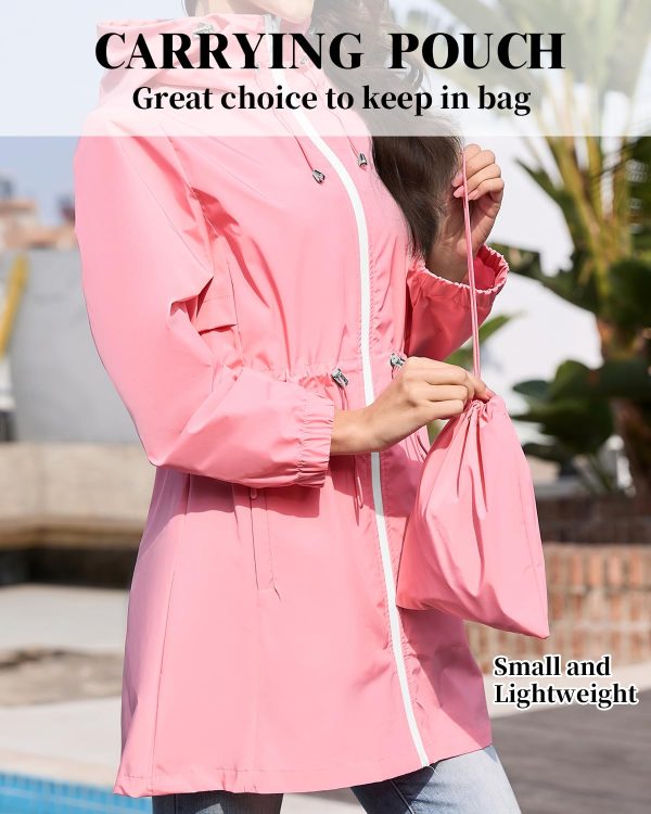 Womens Rain Jacket with Hood Packable Lightweight Raincoats for Women Waterproof Long Rain Coat Windbreaker