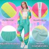 80s Tracksuit for Women Retro Windbreaker Outfit 90s Color Block Sportswear Set with Jacket Sweatpants