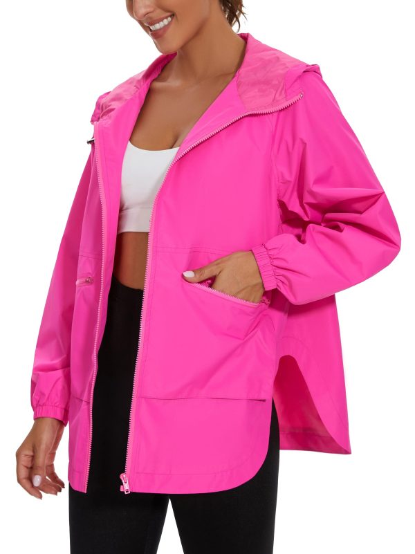 Womens Waterproof Raincoat Lightweight Rain Jacket Trench Coat Hooded Windbreaker With Pockets for Outdoor