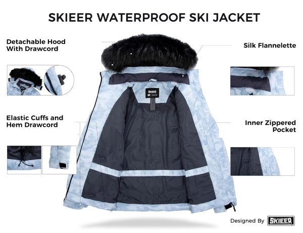 Women's Waterproof Ski Jacket Warm Puffer Jacket Thick Hooded Winter Coat