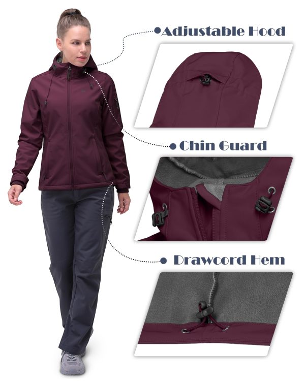 Women's Softshell Jacket, Fleece Lined Warm Jacket Light Hooded Windproof Coat for Outdoor Hiking