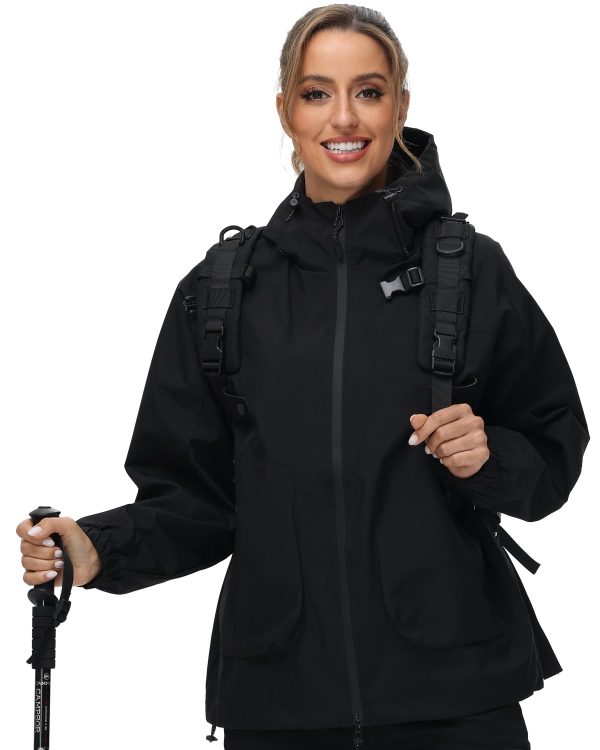 Women Rain Jacket with Adjustable Hood Fashion Lightweight Raincoat Waterproof Soft Shell Windbreaker