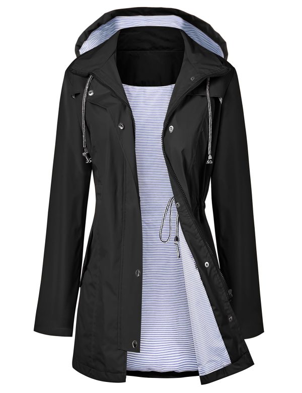 Raincoat Women Waterproof Long Hooded Trench Coats Lined Windbreaker Travel Jacket S-XXL