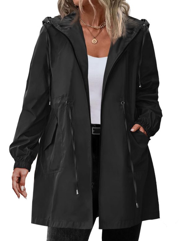 Women's Rain Jacket Plus Size Long Raincoat Lightweight Hooded Windbreaker Waterproof Jackets with Pockets