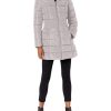 Women's 3/4 Puffer Jacket with Zig Zag Cinched Waist and Faux Fur Trim Hood