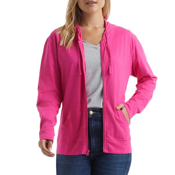 Women’s Slub Knit Full-Zip Hoodie, Textured Cotton Zip-Up T-Shirt Hoodie for Women